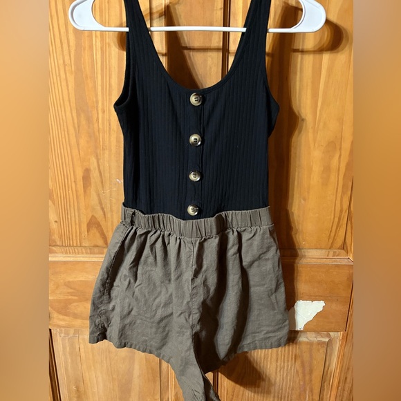 SHEIN Pants - SHEIN Black Ribbed Tank Top Romper with Brown Shorts